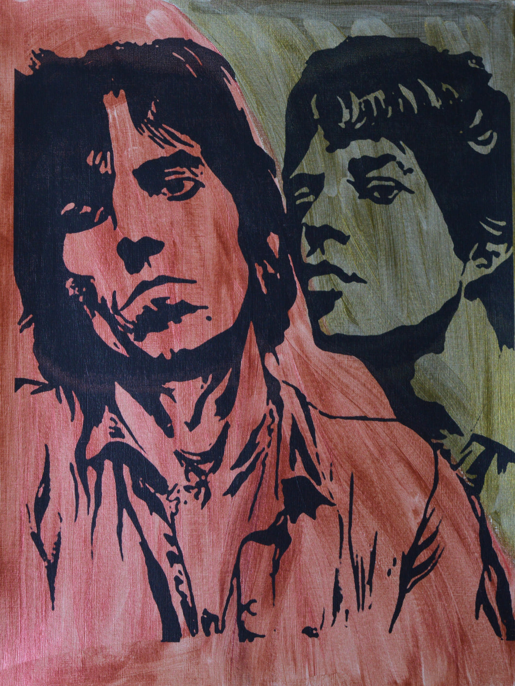 Mick and Keith Screen Print Hand Painted Background 2 - Melissa O'Brien Art