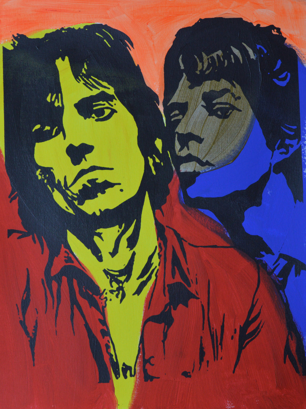 Mick and Keith Screen Print Hand Painted Background 8 - Melissa O'Brien Art